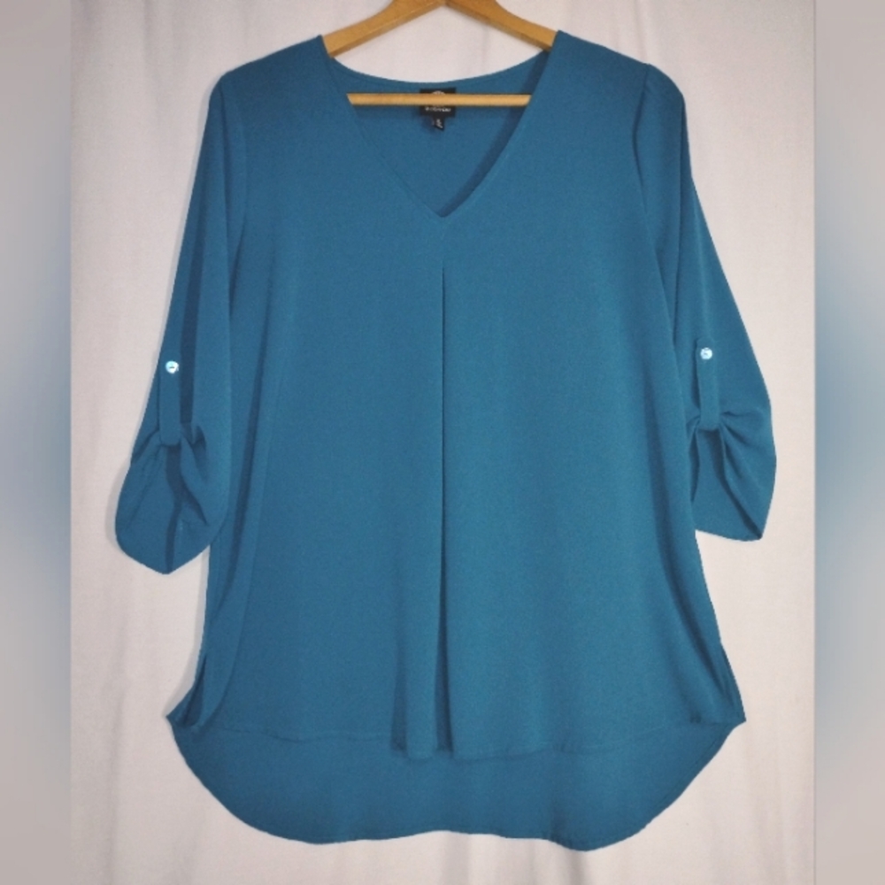 Bobeau Teal V-neck 3/4 Sleeve Relaxed Tunic